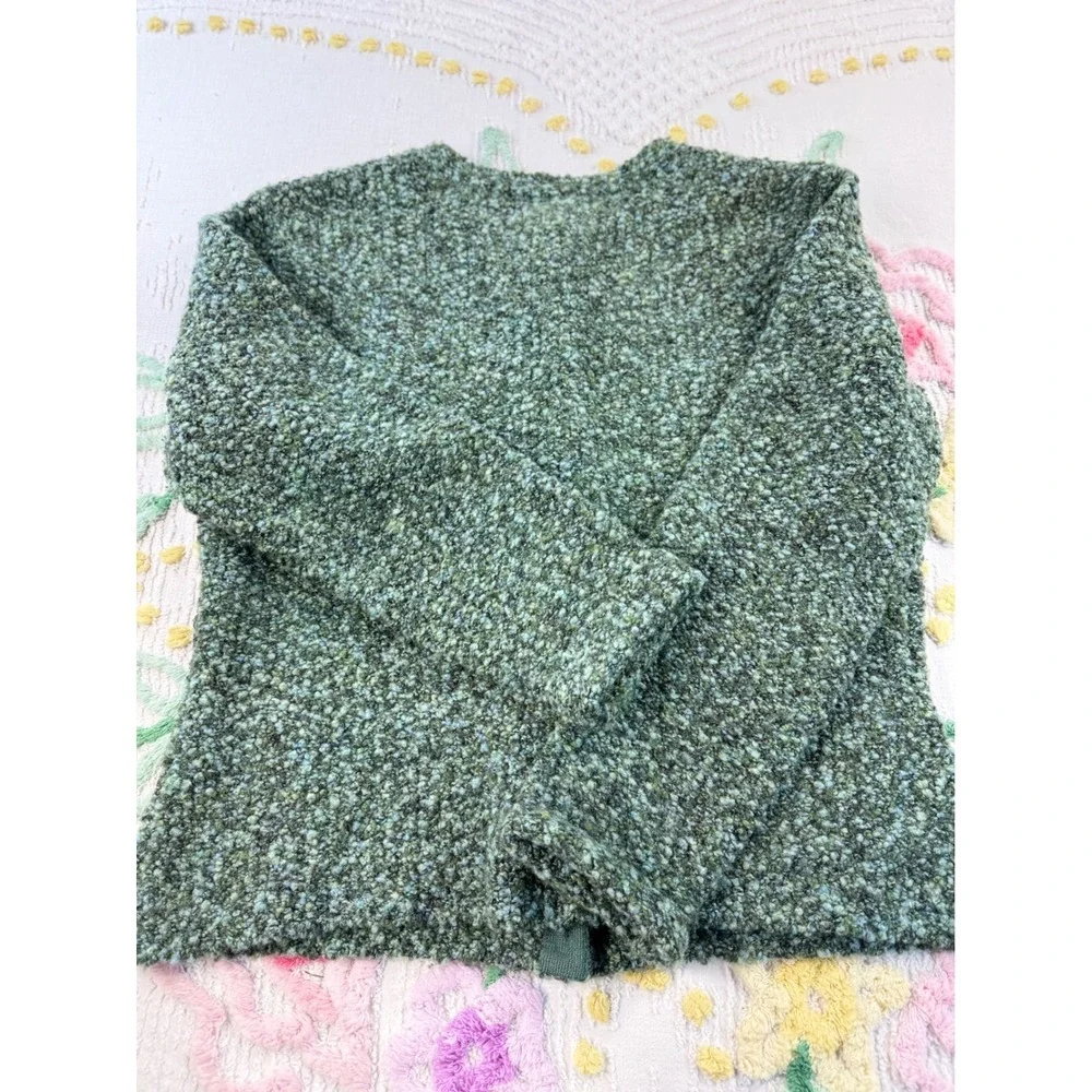 Talbots Green Blue Boucle Wool Blend Snap Front Cardigan Sweater Womens XL